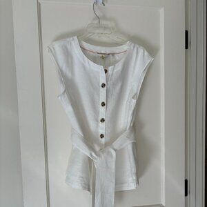Boden White Linen Sleeveless Button Front Top US Size 8 Reg NWT